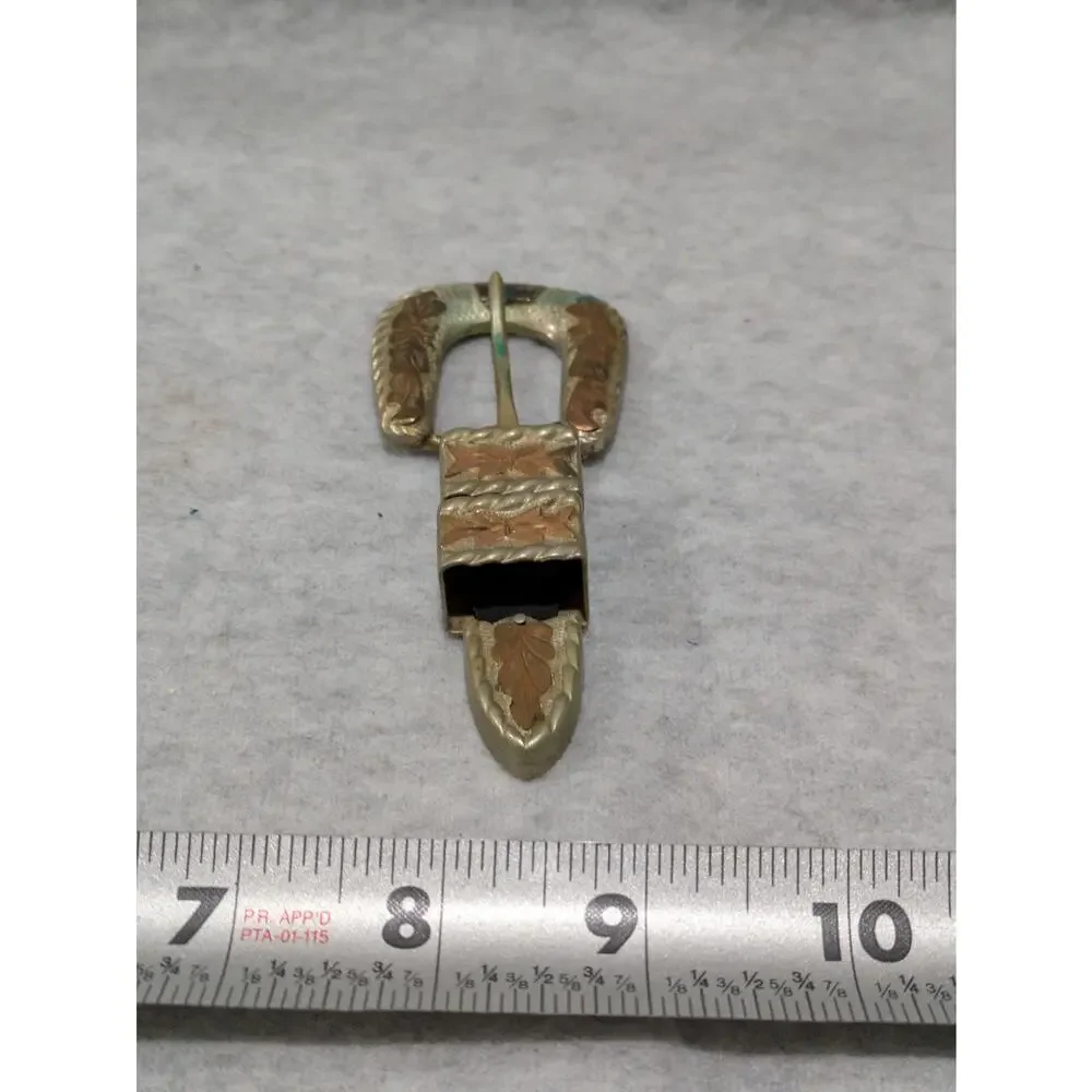 Western Belt Buckle Set Silver Tone  Bronze Braided Accent Vintage Collectible‎
